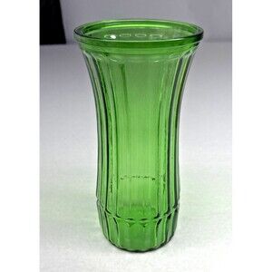 Hoosier Glass 4088-C Green Ribbed Vase Mid Century Art Glass USA Vintage